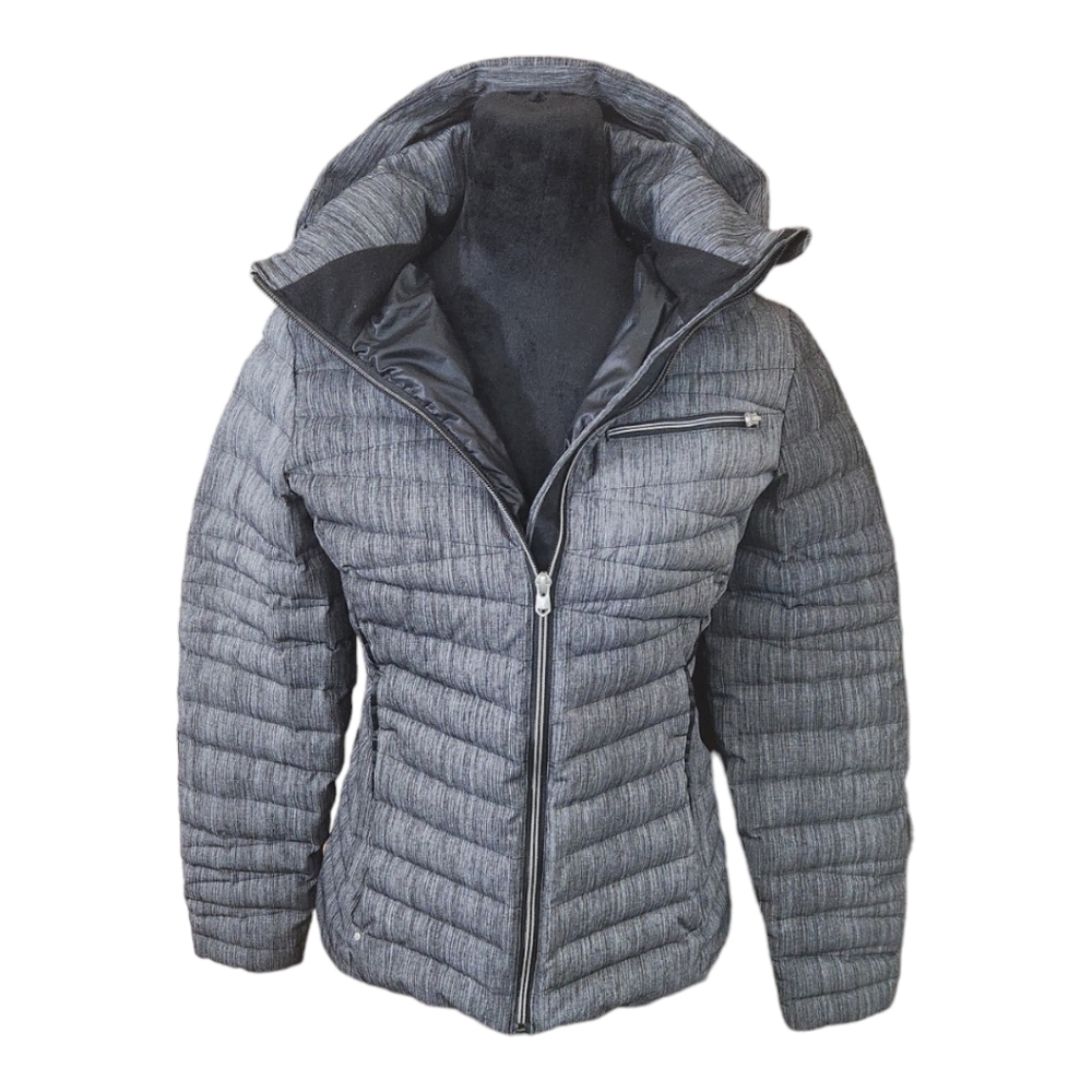 Spyder Hooded Quilted Down Ski/Puffer Jacket in Heather Grey (xs)